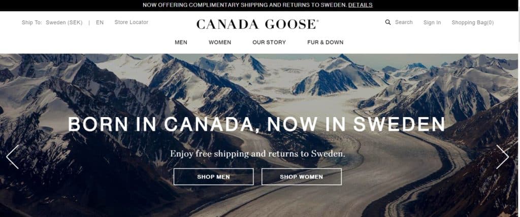 Canada Goose har öppnat sin svenska nätbutik