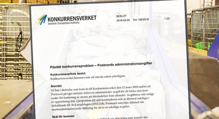 Konkurrensutredning om PostNords Kinaavgift nedlagd