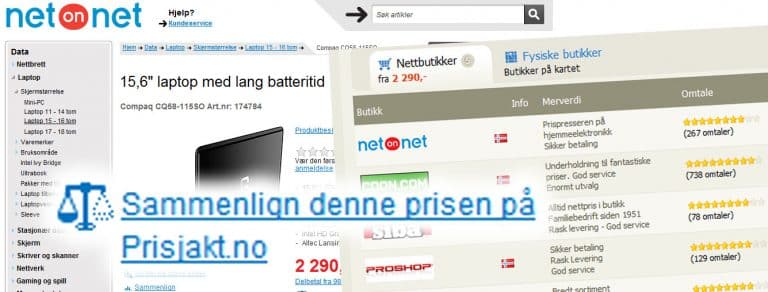 NetOnNet länkar direkt till Prisjakt för jämförelser