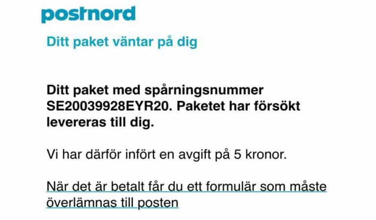 Massutskick av nytt bluffmejl med PostNord som avsändare